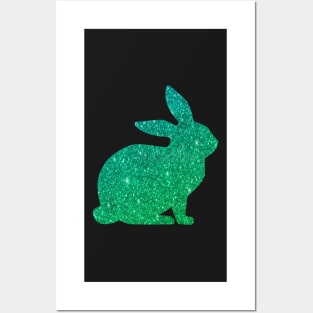 Green Ombre Faux Glitter Easter Bunny Posters and Art